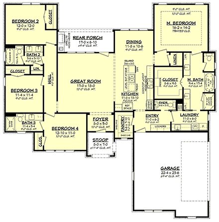 Contemporary, Traditional House Plan 80842 with 4 Beds, 4 Baths, 2 Car Garage First Level Plan