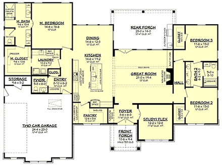 Country, Farmhouse, Ranch House Plan 80845 with 3 Beds, 3 Baths, 2 Car Garage First Level Plan