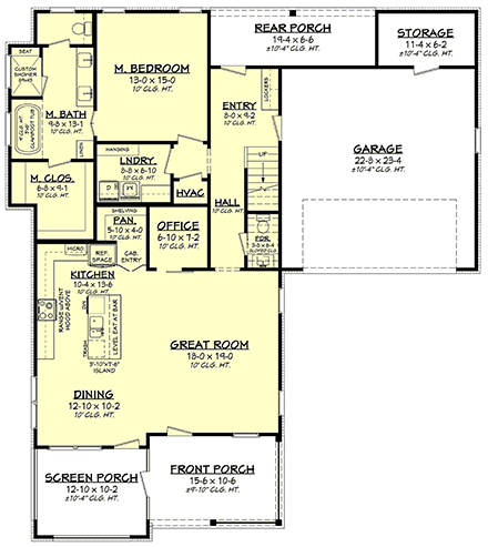 Farmhouse House Plan 80847 with 3 Beds, 3 Baths, 2 Car Garage First Level Plan