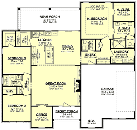 House Plan 80850 - with 2045 Sq Ft, 3 Bed, 2 Bath, 1 Half Bath