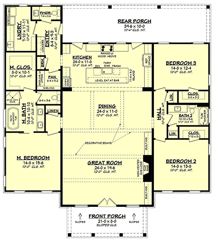 Country, Craftsman, Farmhouse, Southern House Plan 80851 with 3 Beds, 3 Baths First Level Plan