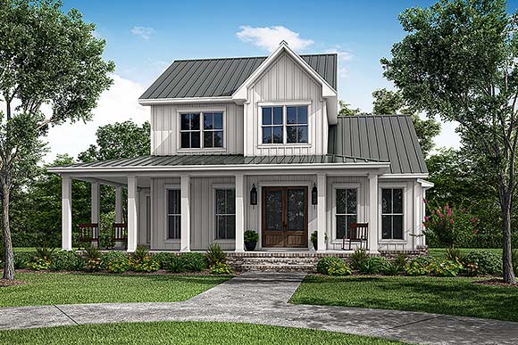 Farmhouse, French Country, Traditional House Plan 80852 with 4 Beds, 3 Baths, 2 Car Garage Elevation
