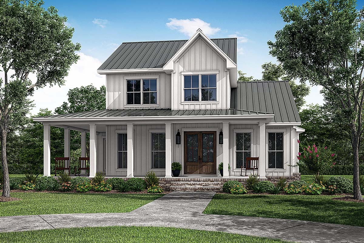 Farmhouse, French Country, Traditional Plan with 2628 Sq. Ft., 4 Bedrooms, 3 Bathrooms, 2 Car Garage Elevation