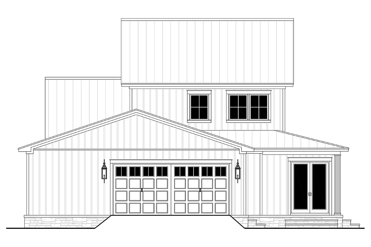 Farmhouse, French Country, Traditional Plan with 2628 Sq. Ft., 4 Bedrooms, 3 Bathrooms, 2 Car Garage Rear Elevation