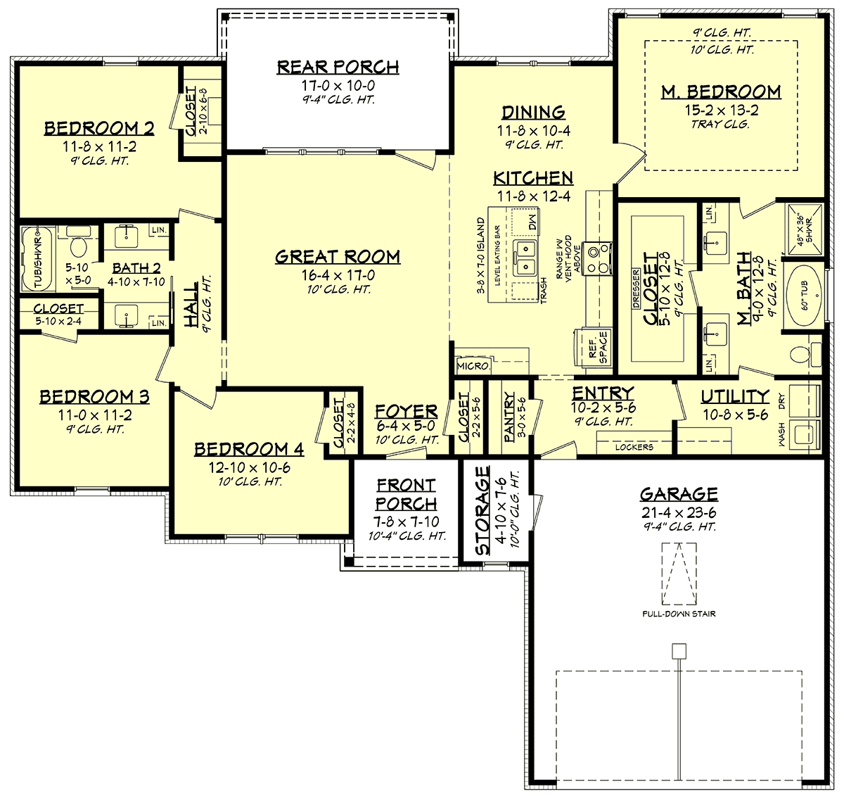 House Plan 80855 - Traditional Style with 1795 Sq Ft, 4 Bed, 2 Ba