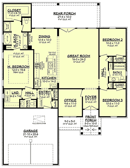 Country, Farmhouse, One-Story, Traditional House Plan 80856 with 3 Beds, 3 Baths, 2 Car Garage First Level Plan