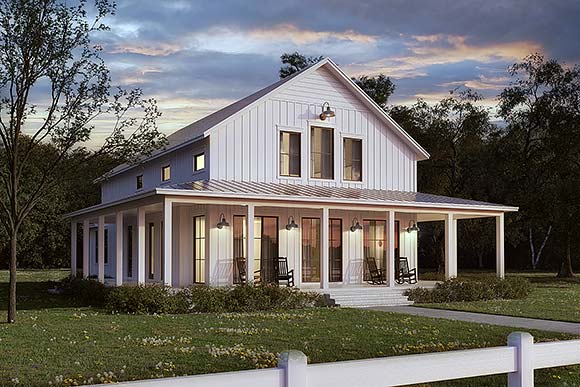 Barndominium, Country, Farmhouse, Southern House Plan 80860 with 4 Beds, 4 Baths Elevation