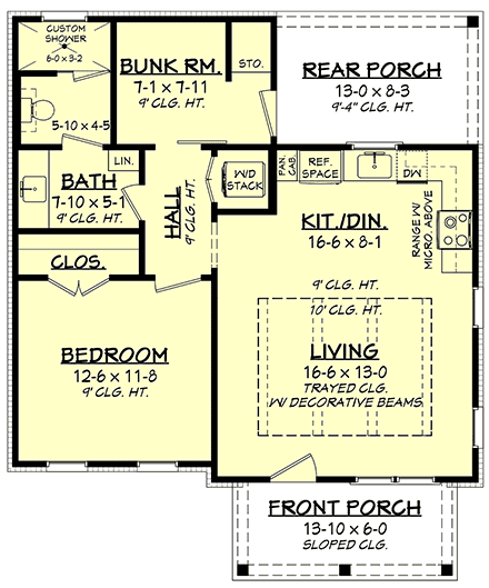 Cabin, Cottage, Country, Craftsman, One-Story, Southern, Traditional House Plan 80861 with 1 Beds, 1 Baths First Level Plan