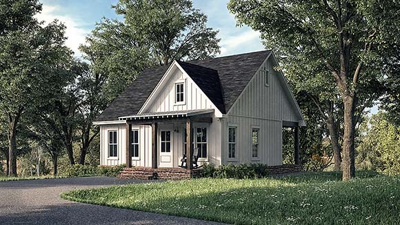 Cabin, Cottage, Country, Craftsman, One-Story, Southern, Traditional House Plan 80861 with 1 Beds, 1 Baths Elevation