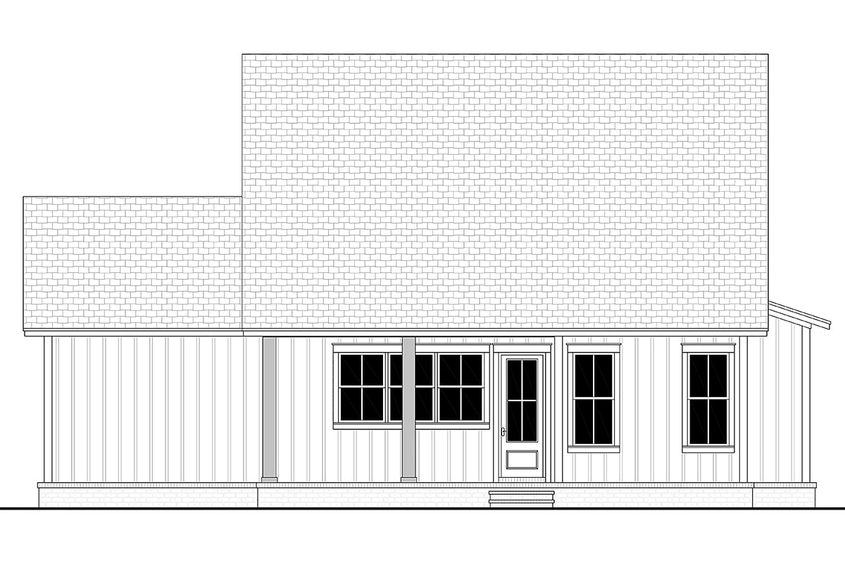 Country, Farmhouse, Traditional Plan with 1263 Sq. Ft., 2 Bedrooms, 2 Bathrooms, 1 Car Garage Rear Elevation