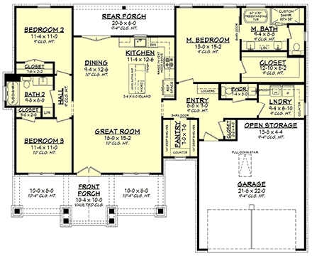 Country, Farmhouse, Traditional House Plan 80864 with 3 Beds, 3 Baths, 2 Car Garage First Level Plan