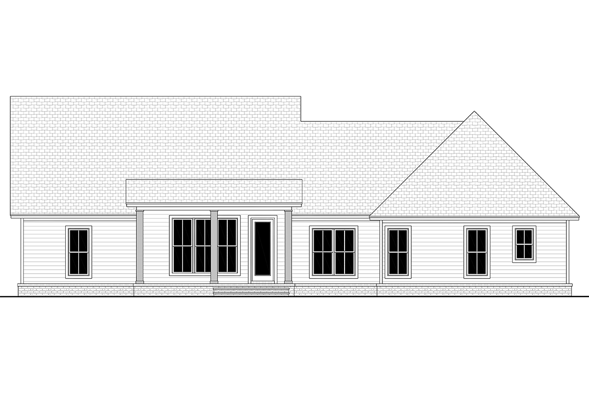 Country, Craftsman, Farmhouse, Traditional Plan with 2092 Sq. Ft., 4 Bedrooms, 2 Bathrooms, 2 Car Garage Rear Elevation