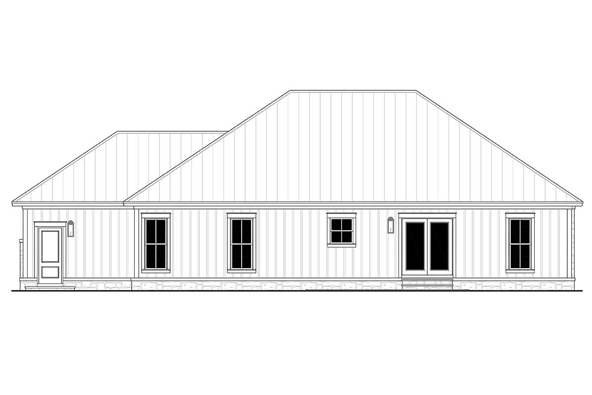 Country, Farmhouse, Traditional Plan with 1498 Sq. Ft., 3 Bedrooms, 2 Bathrooms, 3 Car Garage Rear Elevation
