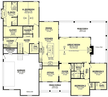 Farmhouse House Plan 80871 with 3 Beds, 3 Baths, 2 Car Garage First Level Plan