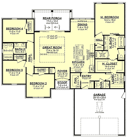 House Plan 80875 - Traditional Style with 1999 Sq Ft, 4 Bed, 2 Ba