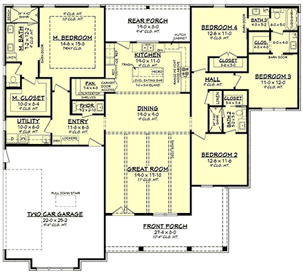 Country, Craftsman, Farmhouse House Plan 80876 with 4 Beds, 4 Baths, 2 Car Garage First Level Plan