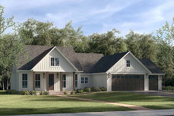 Country, Farmhouse, Ranch, Traditional House Plan 80889 with 3 Beds, 3 Baths, 3 Car Garage Elevation