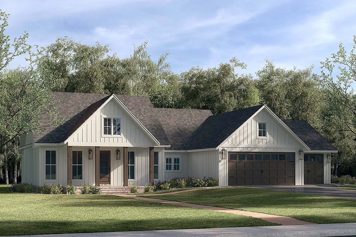Country, Farmhouse, Ranch, Traditional Plan with 1797 Sq. Ft., 3 Bedrooms, 3 Bathrooms, 3 Car Garage Elevation