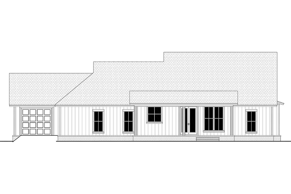 Country, Farmhouse, Ranch, Traditional Plan with 1797 Sq. Ft., 3 Bedrooms, 3 Bathrooms, 3 Car Garage Rear Elevation