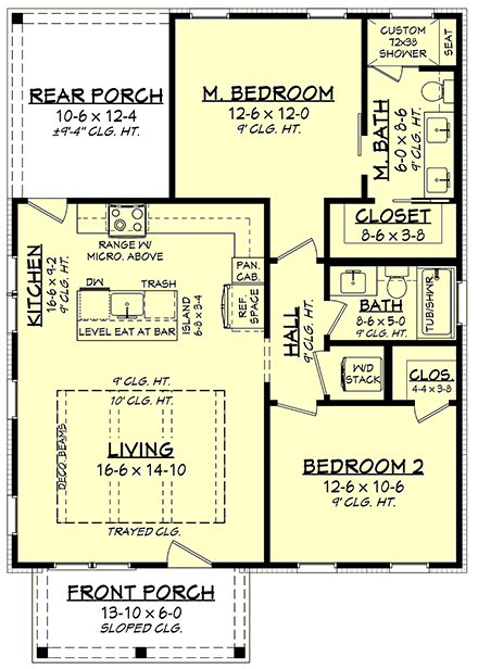 Country, Craftsman, Farmhouse, Southern House Plan 80890 with 2 Beds, 2 Baths First Level Plan