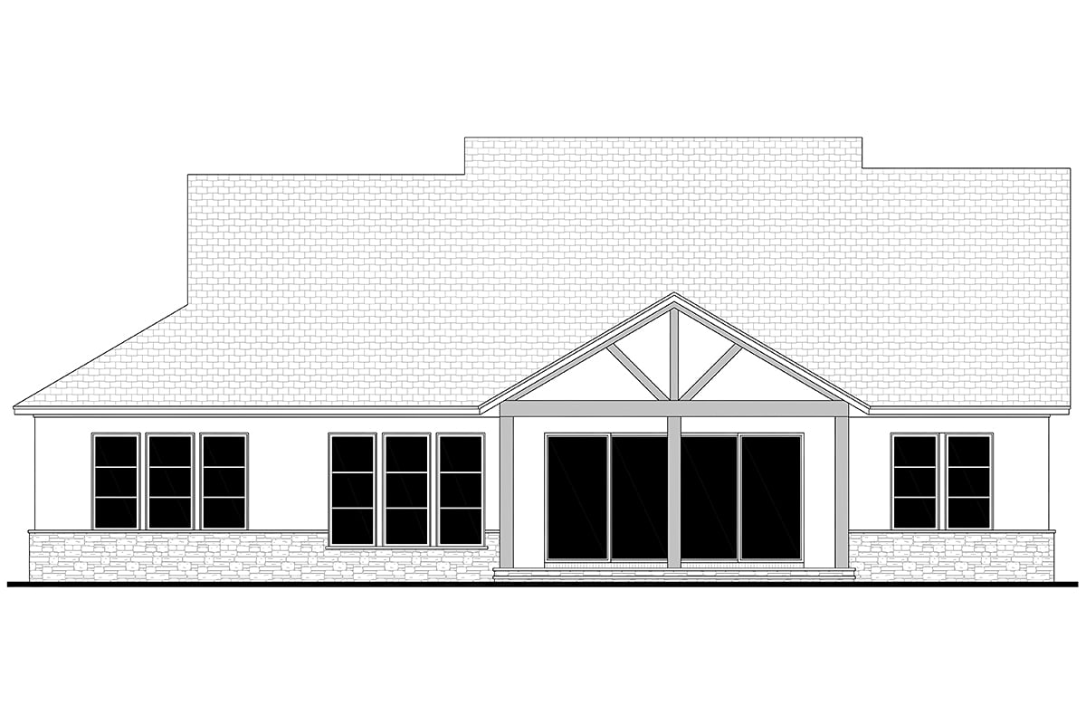 Contemporary, Southern, Traditional House Plan 80894 with 3 Beds, 4 Baths, 2 Car Garage Rear Elevation
