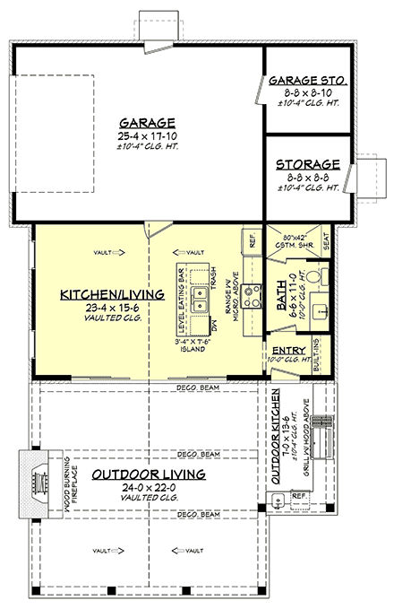 Modern, Southern Garage-Living Plan 80896, 1 Car Garage First Level Plan