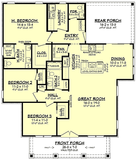 Country, Farmhouse House Plan 80898 with 3 Beds, 3 Baths First Level Plan