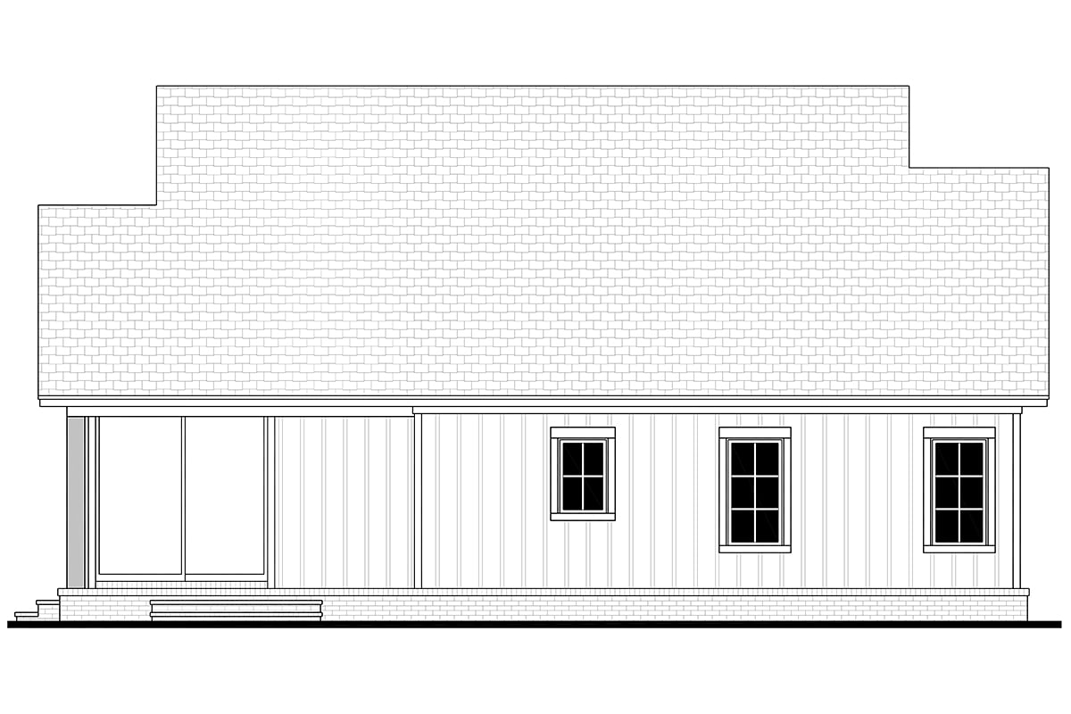 Country, Farmhouse Plan with 1596 Sq. Ft., 3 Bedrooms, 3 Bathrooms Rear Elevation