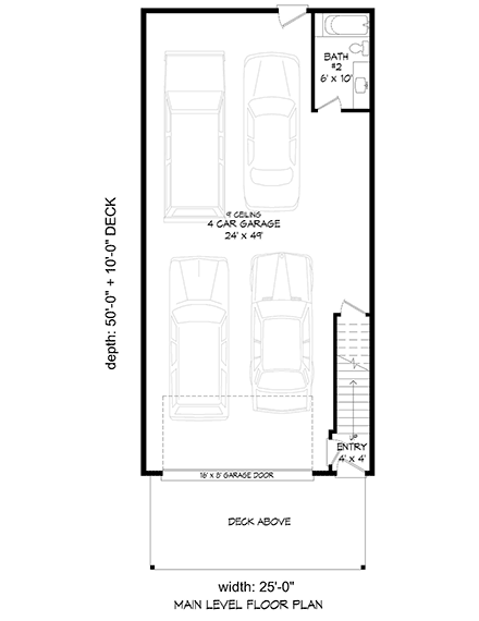 Contemporary, Modern Garage-Living Plan 80901 with 3 Beds, 2 Baths, 4 Car Garage First Level Plan