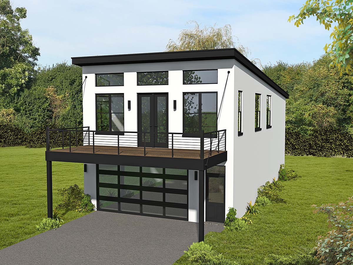 Contemporary, Modern Plan with 1405 Sq. Ft., 3 Bedrooms, 2 Bathrooms, 4 Car Garage Elevation