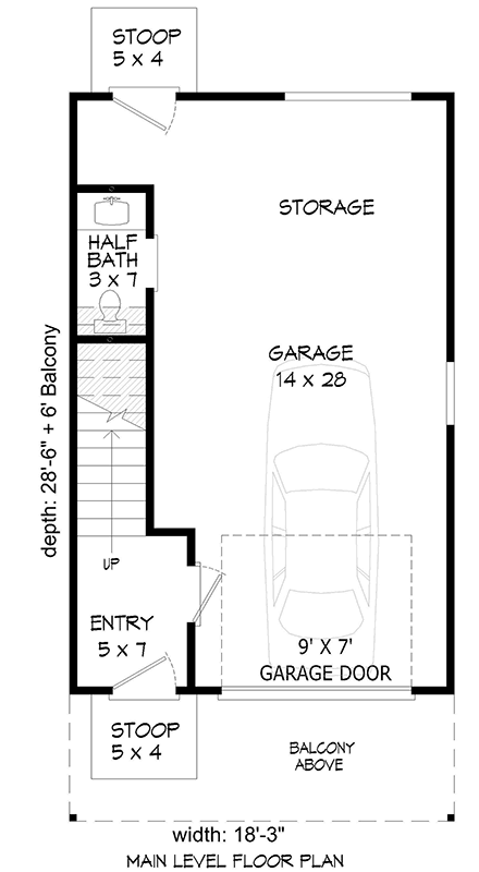 Contemporary, Modern Garage-Living Plan 80902 with 1 Beds, 2 Baths, 1 Car Garage First Level Plan