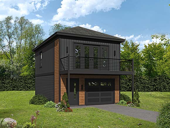 Contemporary, Modern Garage-Living Plan 80902 with 1 Beds, 2 Baths, 1 Car Garage Elevation