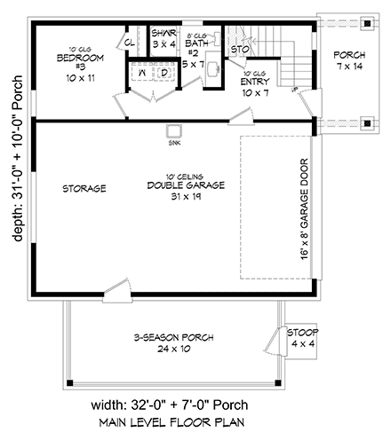 Contemporary, Modern Garage-Living Plan 80903 with 3 Beds, 2 Baths, 2 Car Garage First Level Plan