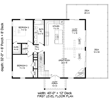 A-Frame, Cabin, Contemporary House Plan 80906 with 3 Beds, 2 Baths, 2 Car Garage First Level Plan