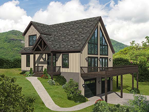 A-Frame, Cabin, Contemporary House Plan 80906 with 3 Beds, 2 Baths, 2 Car Garage Elevation