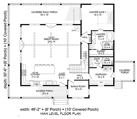 Cottage, Country, Farmhouse, Traditional House Plan 80907 with 3 Beds, 3 Baths First Level Plan