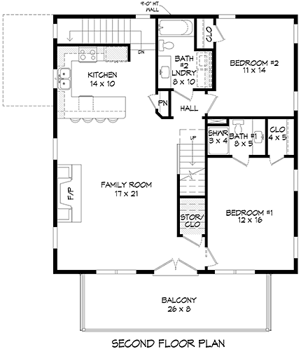 Coastal, Contemporary, Modern Garage-Living Plan 80908 with 3 Beds, 4 Baths, 2 Car Garage Second Level Plan