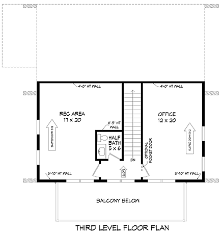Coastal, Contemporary, Modern Garage-Living Plan 80908 with 3 Beds, 4 Baths, 2 Car Garage Third Level Plan