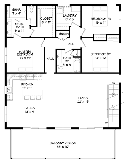 Contemporary, Modern Garage-Living Plan 80915 with 6 Beds, 4 Baths, 4 Car Garage Second Level Plan