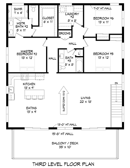 Contemporary, Modern Garage-Living Plan 80915 with 6 Beds, 4 Baths, 4 Car Garage Third Level Plan