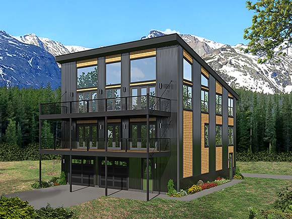 Contemporary, Modern Garage-Living Plan 80915 with 6 Beds, 4 Baths, 4 Car Garage Elevation