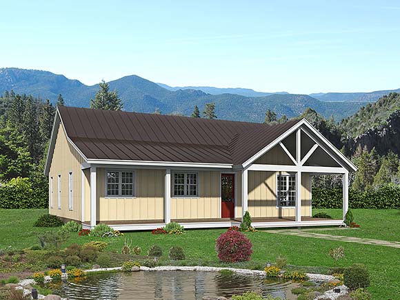 Country, Ranch, Traditional House Plan 80916 with 2 Beds, 2 Baths, 3 Car Garage Elevation