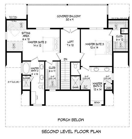 Country, Farmhouse, Ranch, Traditional House Plan 80920 with 3 Beds, 4 Baths Second Level Plan