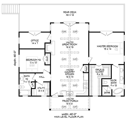 Cottage, Traditional House Plan 80921 with 2 Beds, 2 Baths First Level Plan