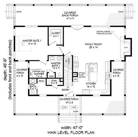 Country, Farmhouse, Ranch, Traditional House Plan 80922 with 3 Beds, 4 Baths First Level Plan