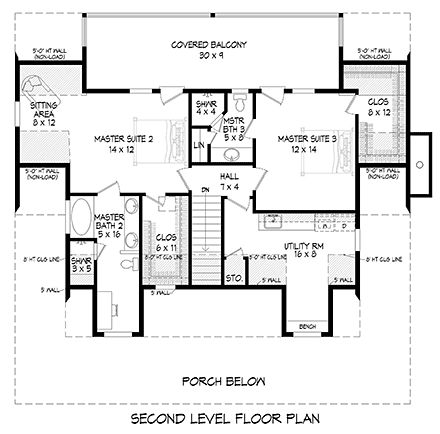 Country, Farmhouse, Ranch, Traditional House Plan 80922 with 3 Beds, 4 Baths Second Level Plan