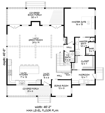 Country, Farmhouse, Traditional House Plan 80923 with 3 Beds, 3 Baths First Level Plan