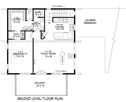 Coastal, Contemporary, Modern House Plan 80926 with 3 Beds, 3 Baths, 2 Car Garage Second Level Plan