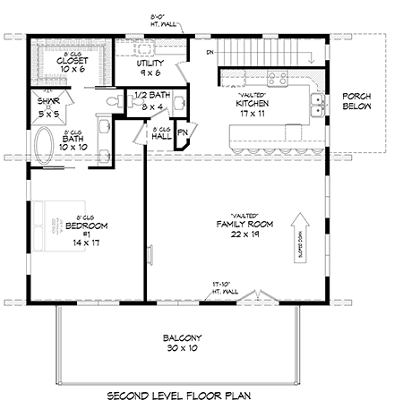 Coastal, Contemporary, Modern Garage-Living Plan 80929 with 2 Beds, 3 Baths, 3 Car Garage Second Level Plan