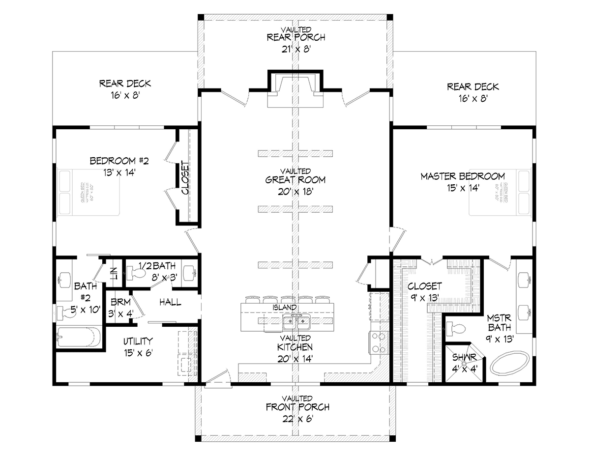 Cottage, Country, Traditional House Plan 80930 with 2 Beds, 3 Baths Level One